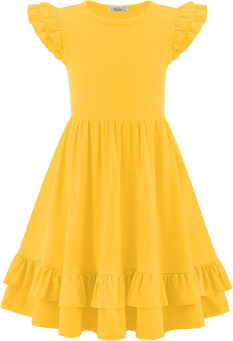 Arshiner Girls Dress Tween Boho Flutter Sleeve Tiered A Line Dresses