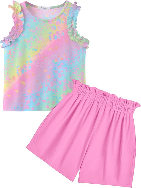 Arshiner Girls 2 Piece Sets Ruffle Trimmed Tank Top and High Waist Shorts