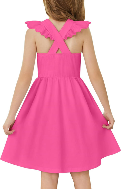 Arshiner Toddler Dress Girls Summer Ruffle Sleeve Backless Dresses Casual Sundress with Pockets 2-8Y