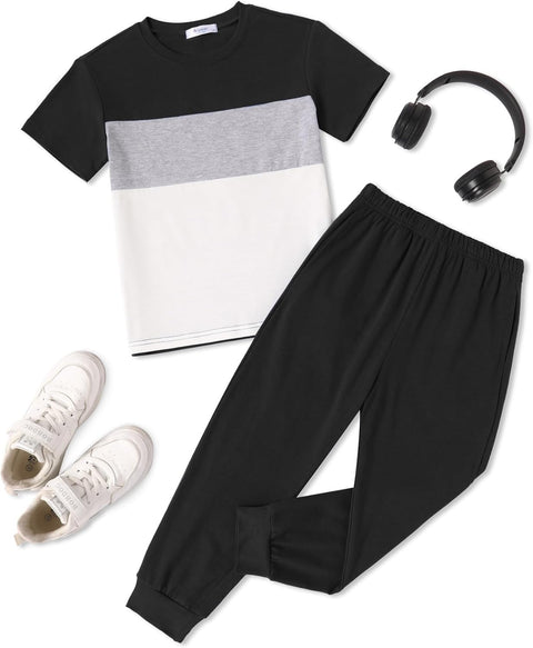 Arshiner Boy's Pants Set - 2 Piece ColorBlock T-Shirt and Pants