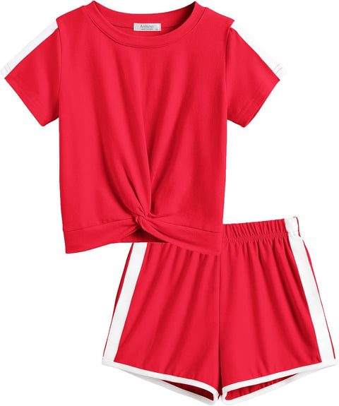 Arshiner Girls Clothing Sets Twist Front Top and Shorts 2 Piece Outfits Activewear Tracksuit 5-14 Year