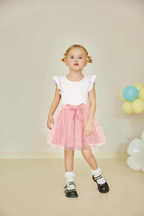 Arshiner Toddler Girls Skirt Set Ruffle Sleeve Tops and Belt Tutu Skirts