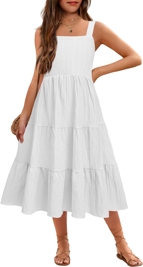 Arshiner Girl's Sundresses Summer Boho Strap Tiered Cami Maxi Dresses with Pockets
