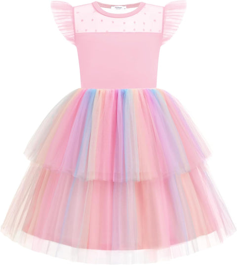 Arshiner Toddler Girls Tutu Sundress Ruffle Sleeve Double Fluffy Tiered Dresses
