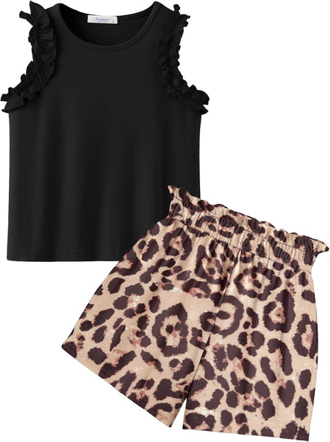 Arshiner Girls 2 Piece Sets Ruffle Trimmed Tank Top and High Waist Shorts