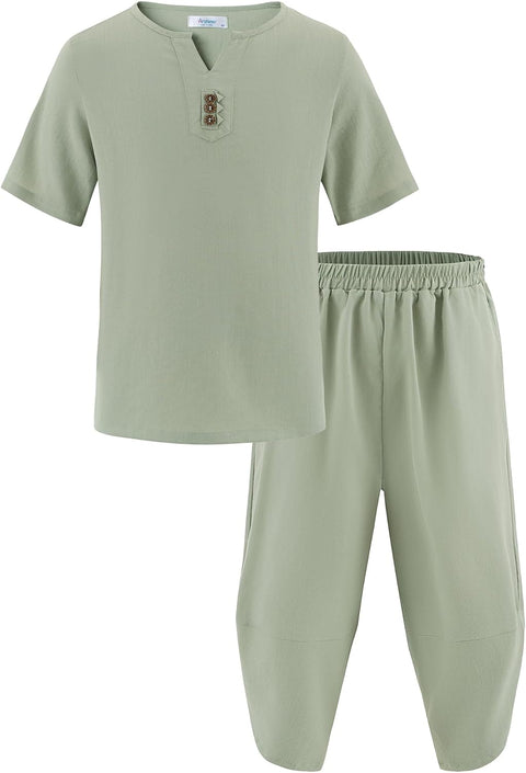 Arshiner Boy's 2 Pieces Clothes Set Henley Shirt and Harem Capri Pants