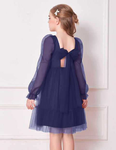 Arshiner Girls Tie Back Dress Puff Formal Party Tulle Dresses