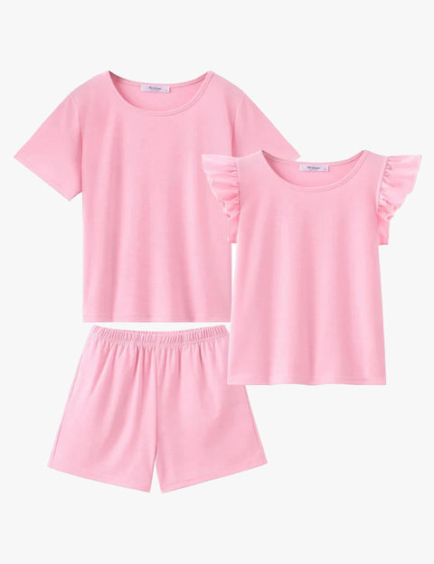 [4Y-12Y] Arshiner Girls Pajamas Set Short Sleeve Pjs 3PCS Lounge Sets