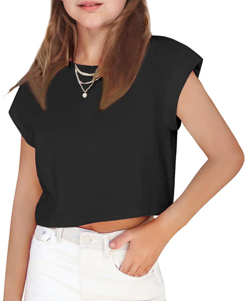 Arshiner Girls Shirt Crop Tops Short Sleeve Drop Shoulder Batwing Sleeve Tee