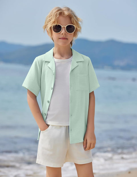 Arshiner Boys Short Sleeve Button Down Shirt 4-12 Years