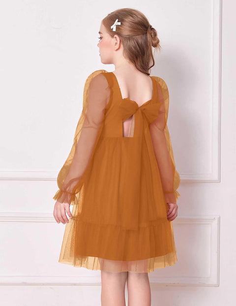Arshiner Girls Tie Back Dress Puff Formal Party Tulle Dresses