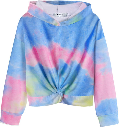 Arshiner Girls Hoodie Twist Front Tie Dye Hooded Sweatshirt