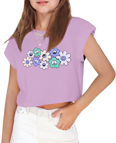 Arshiner Girls Shirt Crop Tops Short Sleeve Drop Shoulder Batwing Sleeve Tee