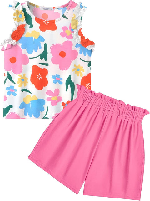 Arshiner Girls 2 Piece Sets Ruffle Trimmed Tank Top and High Waist Shorts