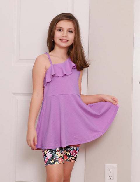 Arshiner Girls 2 Piece Outfits One Shoulder Ruffle Trim Top and Short Sets 6-14 Years