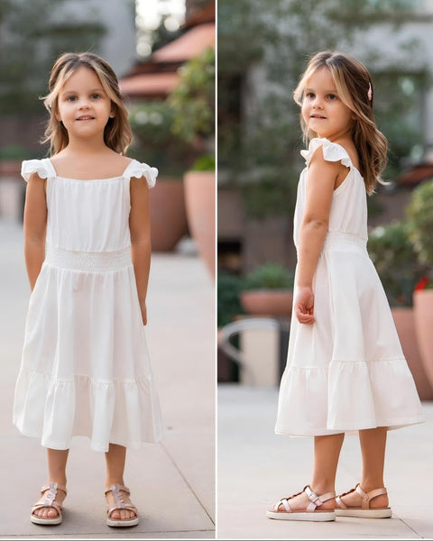 Arshiner Girls Dress Casual Flutter Sleeve Tiered Midi Sundress
