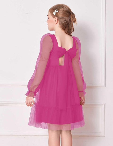 Arshiner Girls Tie Back Dress Puff Formal Party Tulle Dresses