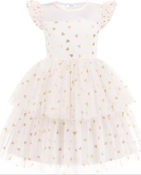 Arshiner Toddler Girls Tutu Sundress Ruffle Sleeve Double Fluffy Tiered Dresses