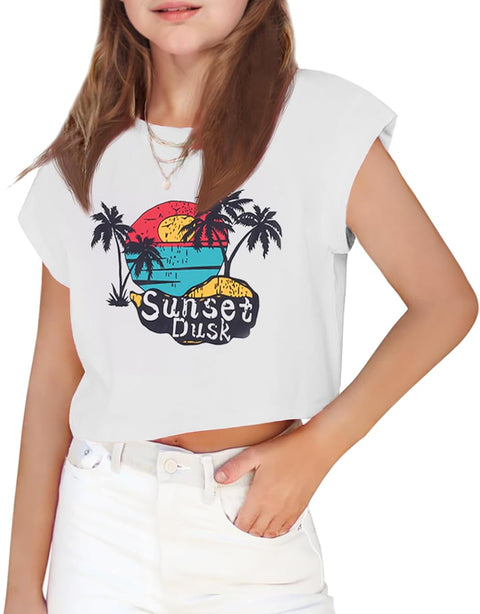 Arshiner Girls Shirt Crop Tops Short Sleeve Drop Shoulder Batwing Sleeve Tee