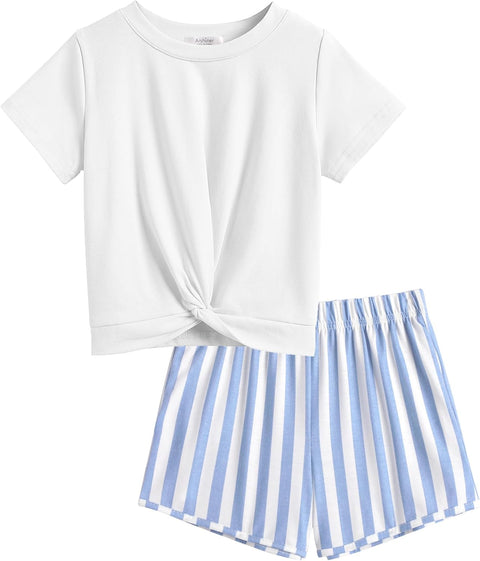 Arshiner Girls Clothing Sets Twist Front Top and Shorts 2 Piece Outfits Activewear Tracksuit 5-14 Year