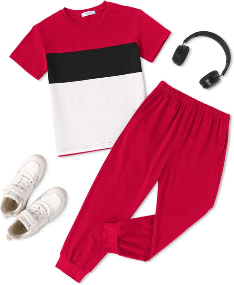 Arshiner Boy's Pants Set - 2 Piece ColorBlock T-Shirt and Pants
