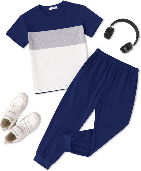 Arshiner Boy's Pants Set - 2 Piece ColorBlock T-Shirt and Pants