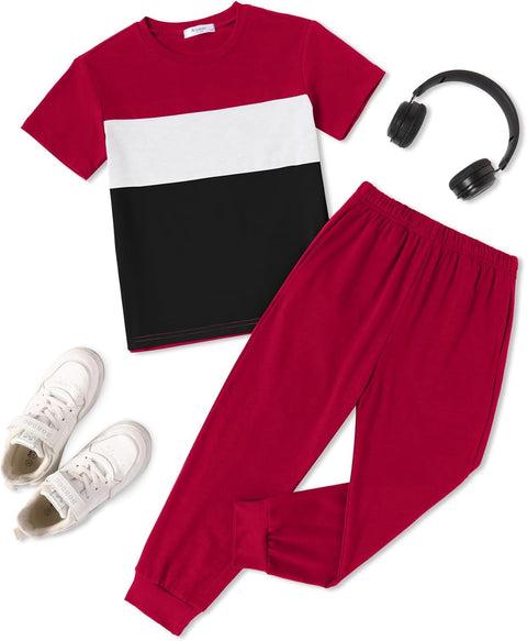 Arshiner Boy's Pants Set - 2 Piece ColorBlock T-Shirt and Pants
