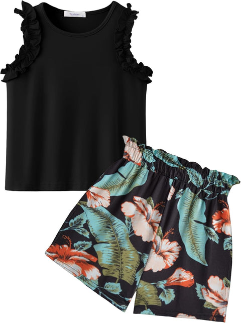 Arshiner Girls 2 Piece Sets Ruffle Trimmed Tank Top and High Waist Shorts