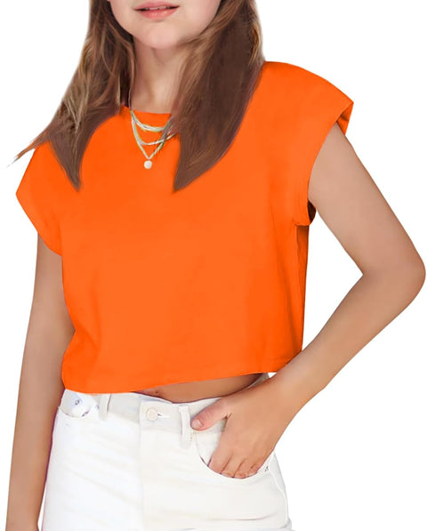 Arshiner Girls Shirt Crop Tops Short Sleeve Drop Shoulder Batwing Sleeve Tee