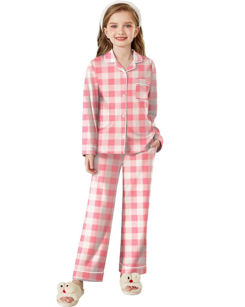 Arshiner Pajamas Set for Girls Plaid Long Sleeve Lounge Set