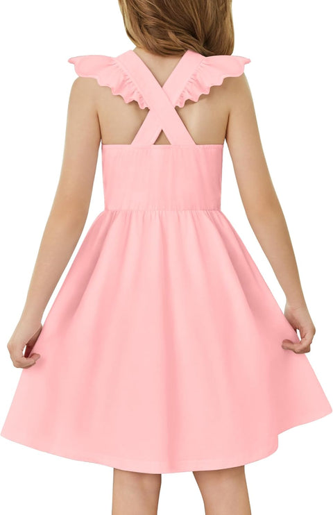 Arshiner Toddler Dress Girls Summer Ruffle Sleeve Backless Dresses Casual Sundress with Pockets 2-8Y