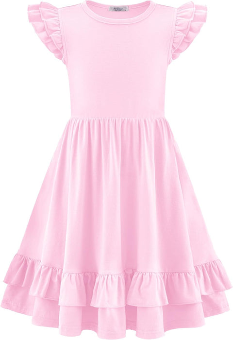 Arshiner Girls Dress Tween Boho Flutter Sleeve Tiered A Line Dresses