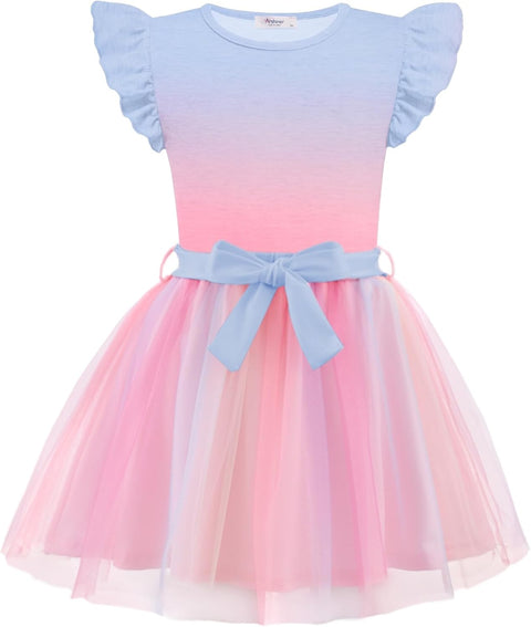 Arshiner Toddler Girls Skirt Set Ruffle Sleeve Tops and Belt Tutu Skirts