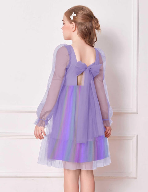 Arshiner Girls Tie Back Dress Puff Formal Party Tulle Dresses