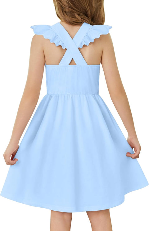 Arshiner Toddler Dress Girls Summer Ruffle Sleeve Backless Dresses Casual Sundress with Pockets 2-8Y