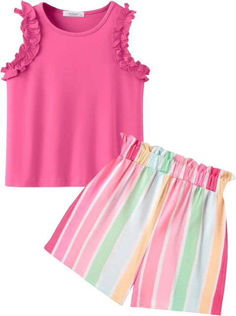 Arshiner Girls 2 Piece Sets Ruffle Trimmed Tank Top and High Waist Shorts
