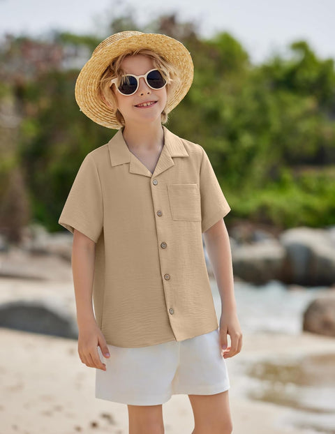Arshiner Boys Short Sleeve Button Down Shirt 4-12 Years