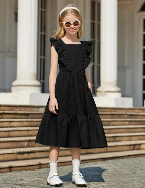 Arshiner Girls Tie Back Dress Tween Boho Flutter Sleeve Maxi Dresses