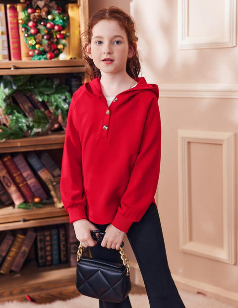 Arshiner Girls Button Collar Kids Hooded Sweatshirt