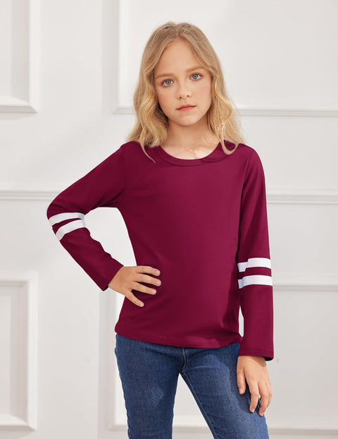 Arshiner Girls Shirts Cotton Casual Basic Color Block Tunic Tee Tops