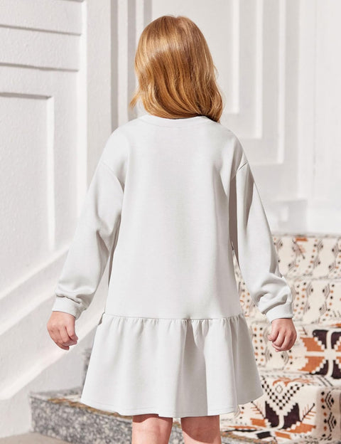 Arshiner Girls Dresses Long Sleeve Pullover Drop Shoulder Dress