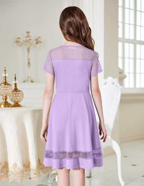 Arshiner Tween Girls Dress Formal Contrast Mesh Short Sleeve A Line Party Dresses