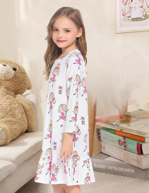 Arshiner Girls' Sleepwear Long Sleeve Cute Nightie Pajama Dress