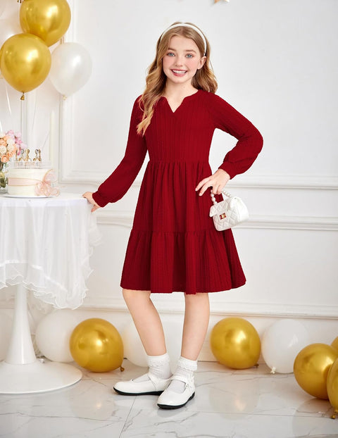 Arshiner Girls Dresses Lantern Long Sleeve Casual Dress