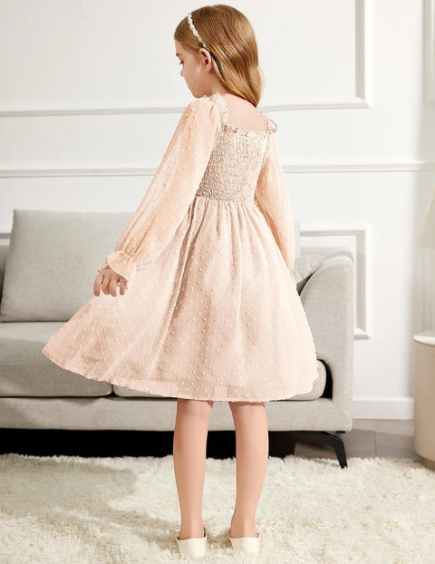 Arshiner Girl Tulle Dress Winter Long Sleeve Teen Girls Party Dresses