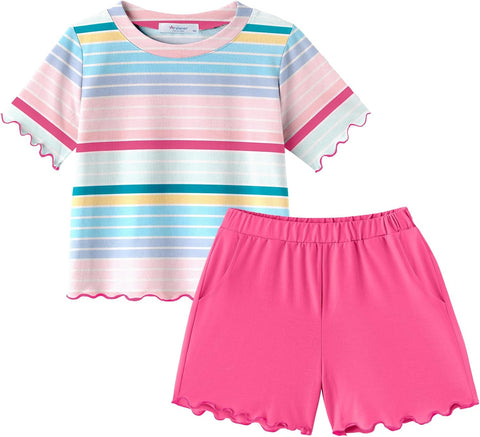 Arshiner Toddler Girls Clothes Ruffle Short Sleeves Crewneck Tops and Shorts with Pockets Cute Summer 2 Pieces Short Sets