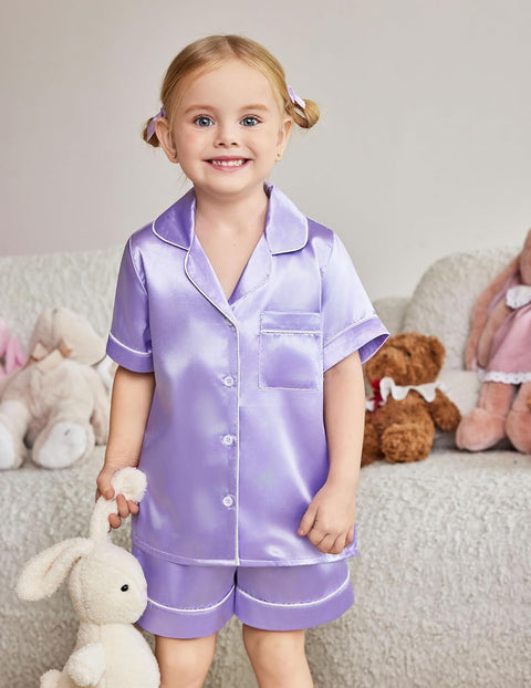 Arshiner Girls Pajamas Silk Satin Pajama Sleepwear Button Down Pj Set