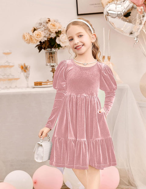Arshiner Toddler Velvet Dress Girls Puff Party Ruffle Dresses