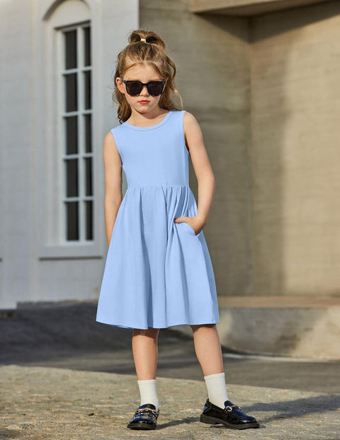 【2-6Y】Arshiner Toddler Girls Dress Back Bowknot Twirly Sundress with Pockets