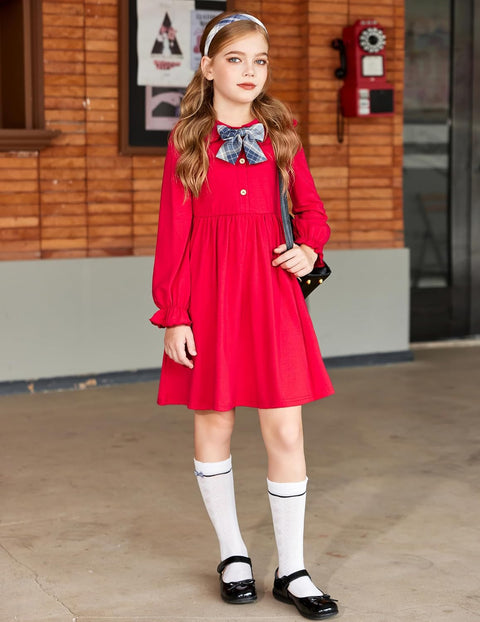 Arshiner Girls Long Sleeve Dress Ruffle Cotton Dresses